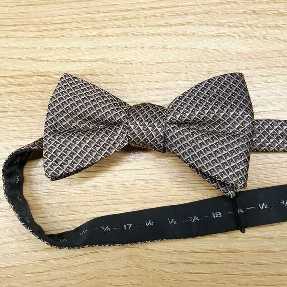 ALFANI Bow Tie Brown Tan Diamond Lattice Dot Accents Adjustable Elegant Formal - Picture 2 of 4
